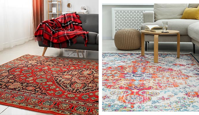 collage of antique and heirloom rug