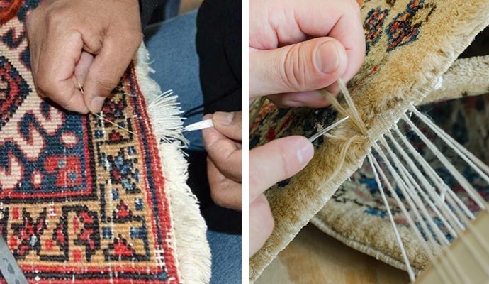 collage of fringe repair and patching