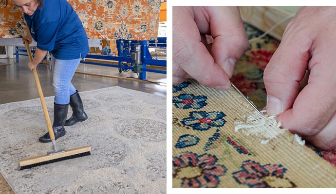 collage of rug cleaning, and rug repair
