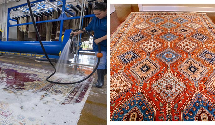 collage of wet cleaning and clean rug
