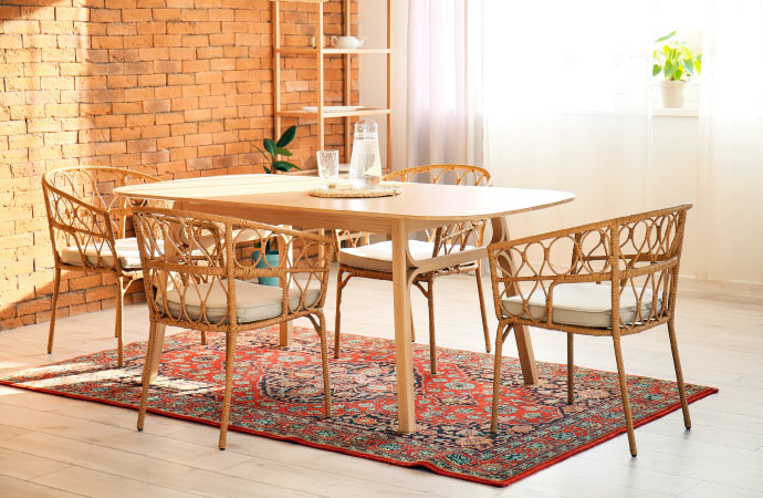 Elegant dining area featuring a beautiful rug