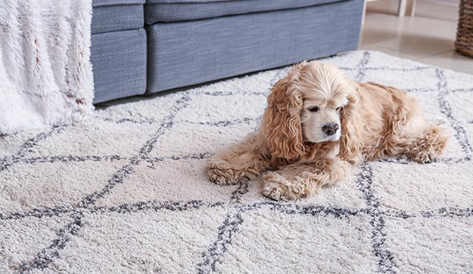 pet lying on a rug in living room