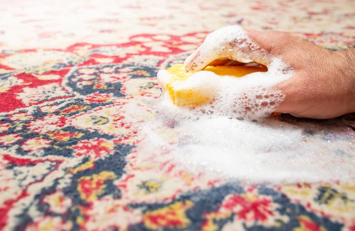 Expertly removing a stain through wet cleaning