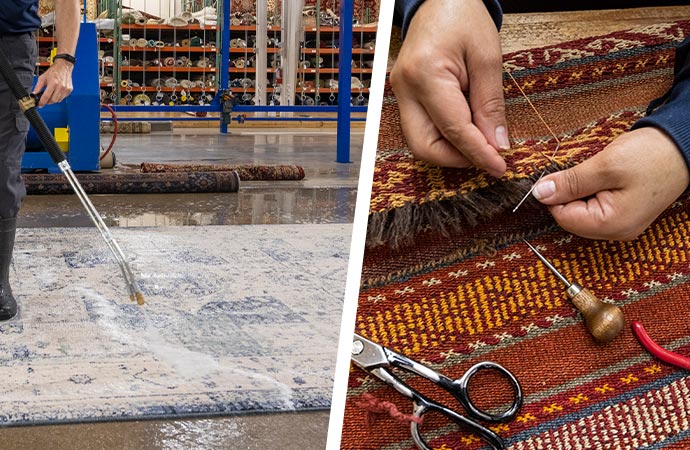 Collage of rug cleaning and repair